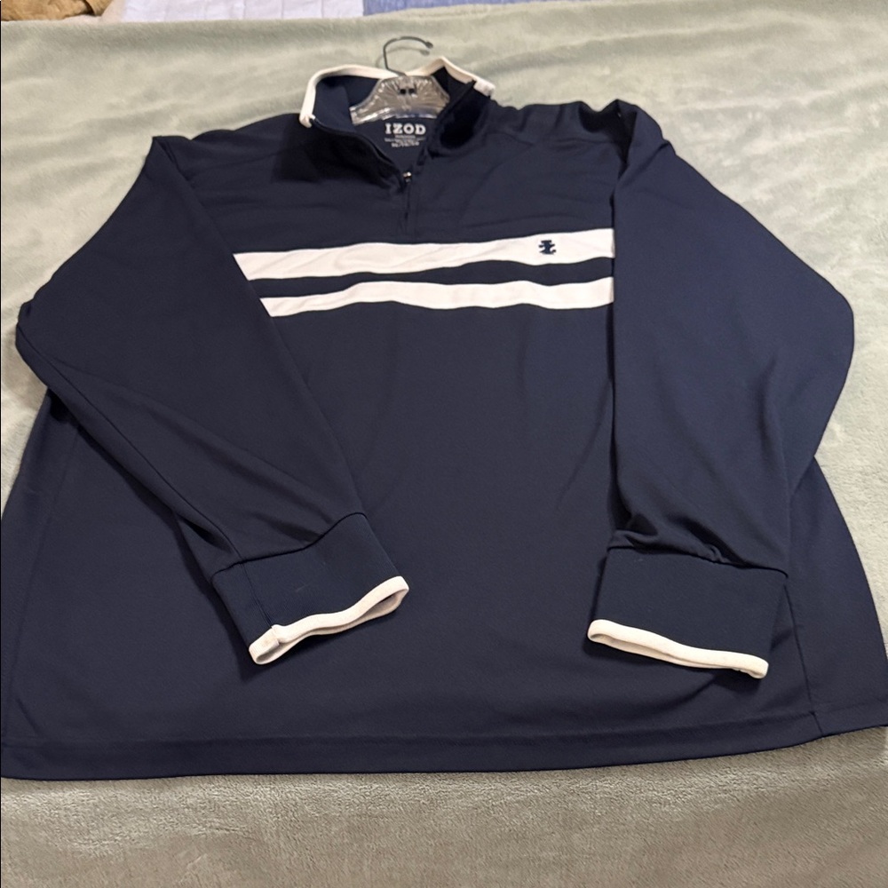 Izod Dark Blue Shirt Jacket with White Stripes: EXCELLENT CONDITION NO FLAWS